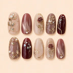 Burgundy Gilded Rose Garden Press On Nails — image 1