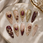 Burgundy Gothic Heart & Rose 3D Press On Nails — image 2