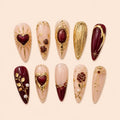 Burgundy Gothic Heart & Rose 3D Press On Nails — image 1
