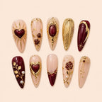 Burgundy Gothic Heart & Rose 3D Press On Nails — image 1
