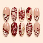 Burgundy Heart and Floral 3D Press On Nails — image 1