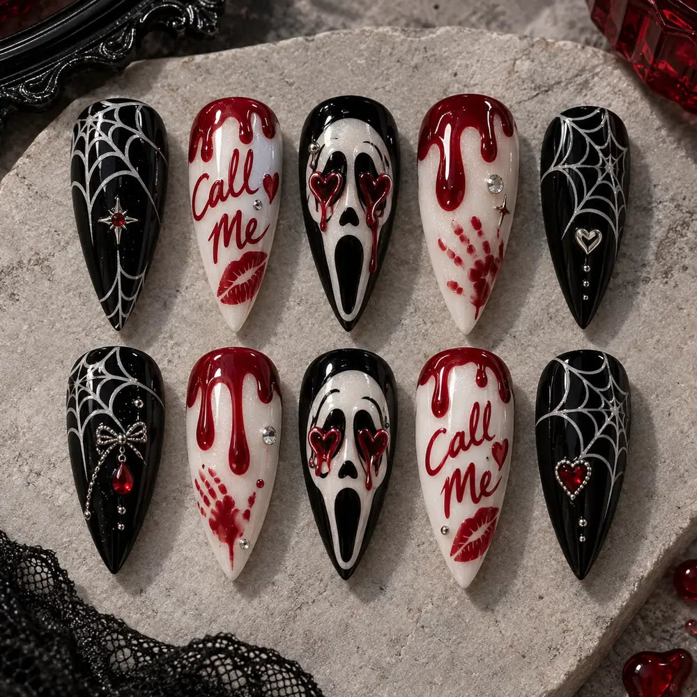 Call Me Scream Heart Halloween Press On Nails — image 2
