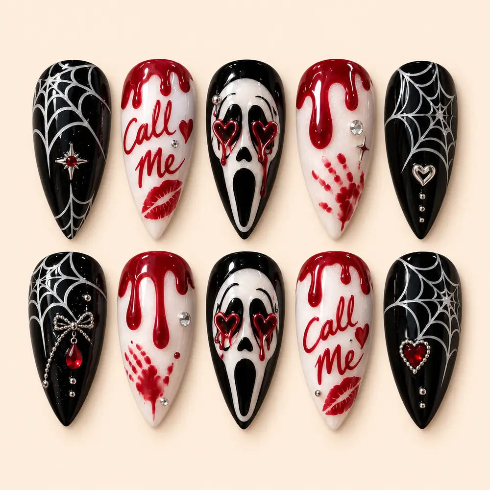 Call Me Scream Heart Halloween Press On Nails — image 1