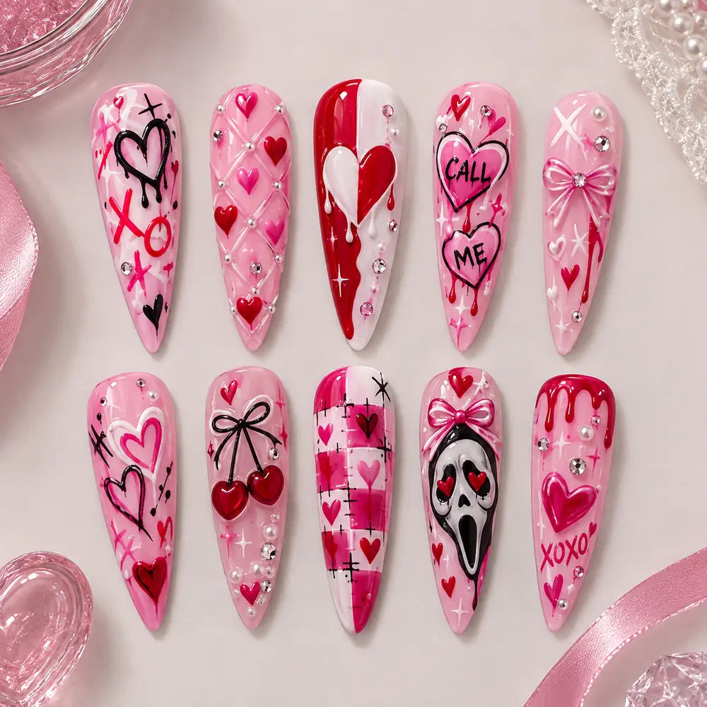 Call Me XOXO Heart & Cherry Press On Nails — image 2