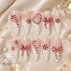 Candy Cane Bow Heart 3D Christmas Press On Nails — image 2