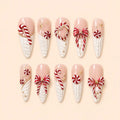 Candy Cane Bow Heart 3D Christmas Press On Nails — image 1