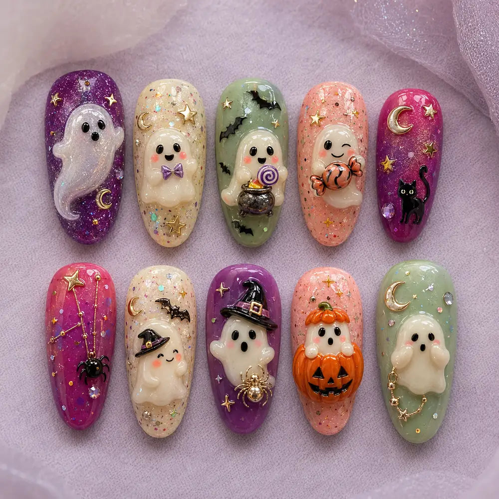 Candy Cauldron Ghost Halloween Press On Nails — image 2