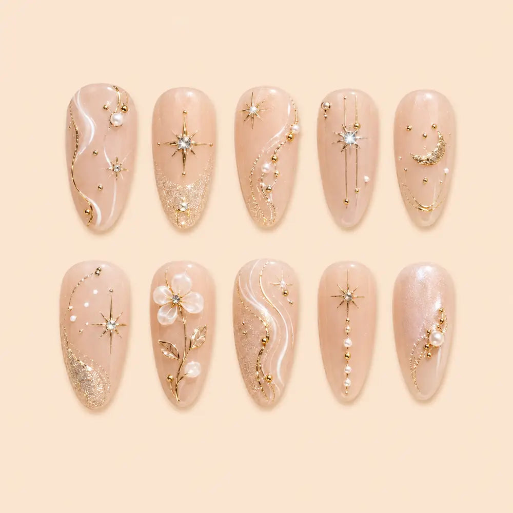 Celestial Blossom Moon & Star Press On Nails — image 1