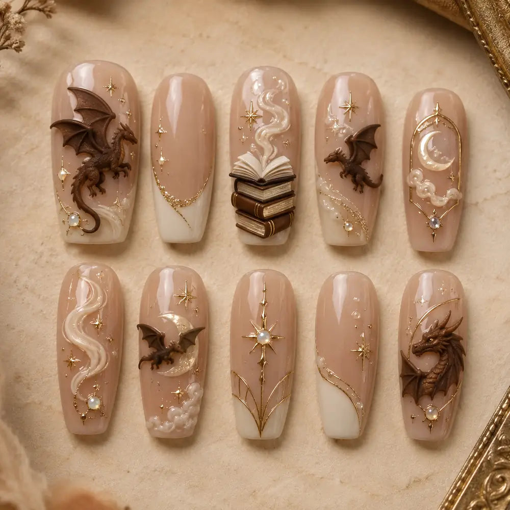 Celestial Dragon & Spellbook 3D Press On Nails — image 2