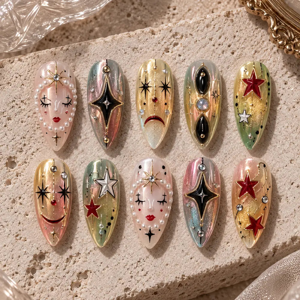 Celestial Face and Star Charm Press On Nails — image 2