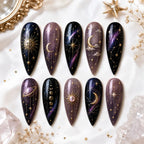 Celestial Galaxy Moon & Stars Cat Eyes Press On Nails