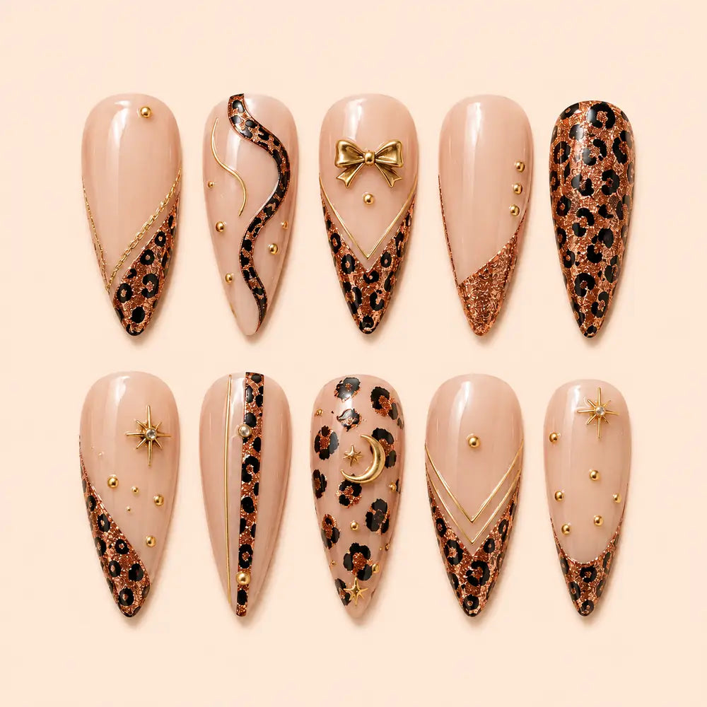 Celestial Leopard Moon Glitter Press On Nails — image 1