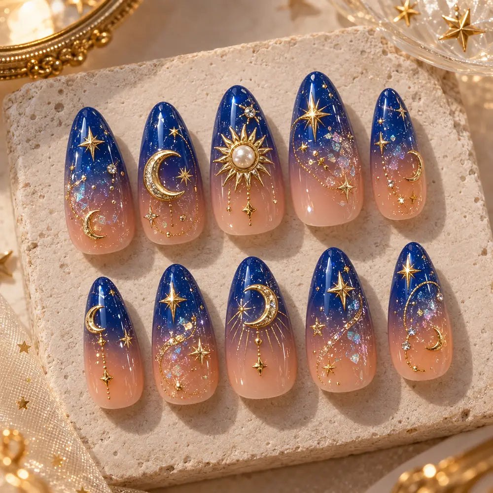 Celestial Moon and Sun Ombre Press On Nails — image 2