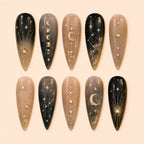 Celestial Moon Phase Stars Rhinestone Press On Nails