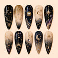 Celestial Moon & Star Crystal Rhinestone Press On Nails