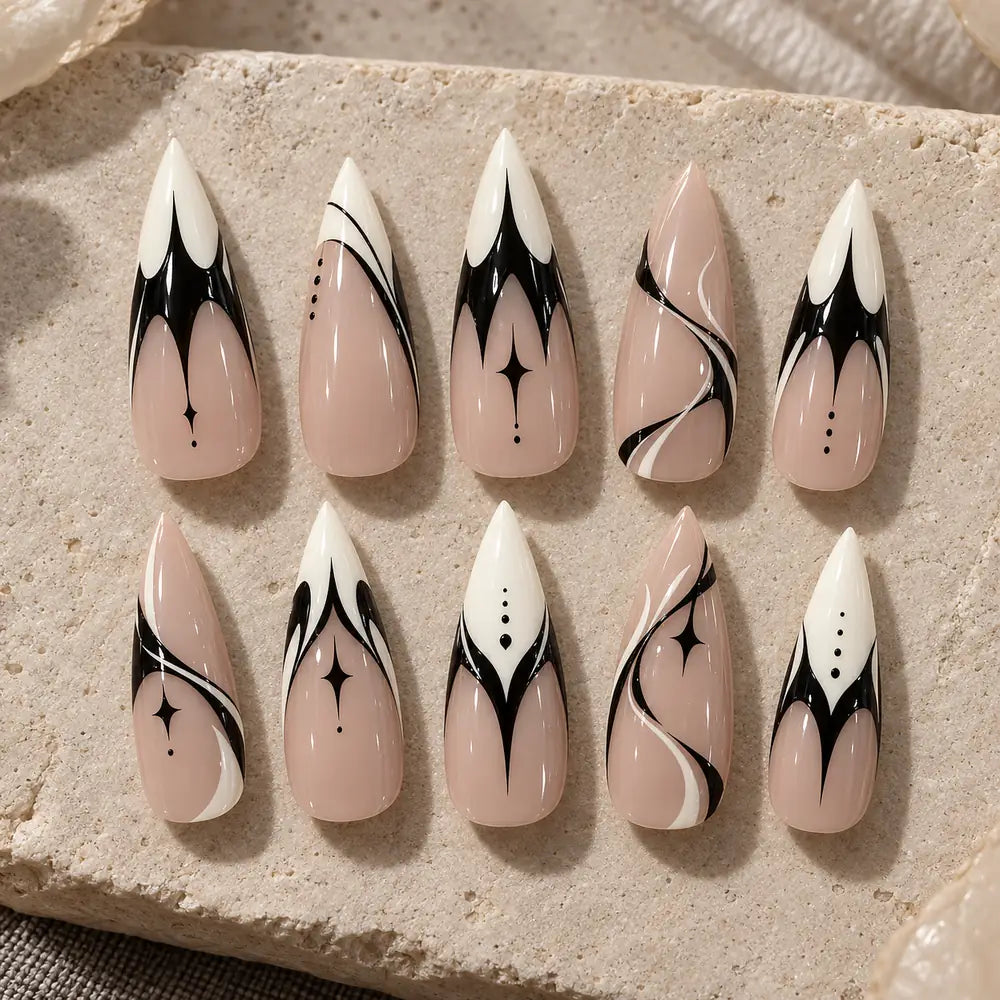 Celestial Star Graphic French Tip Press On Nails — image 2