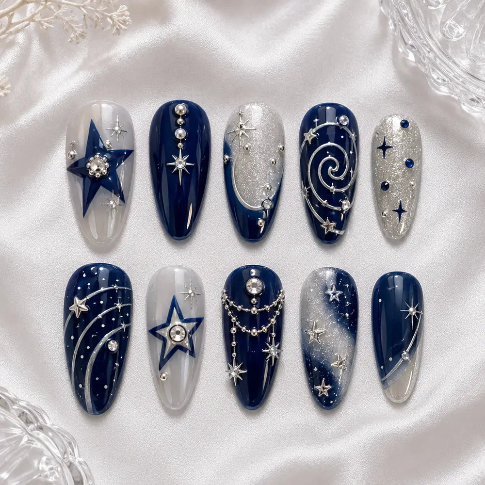 Celestial Star Orbit 3D Rhinestone Press On Nails — image 2