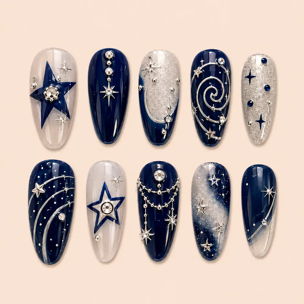 Celestial Star Orbit 3D Rhinestone Press On Nails — image 1