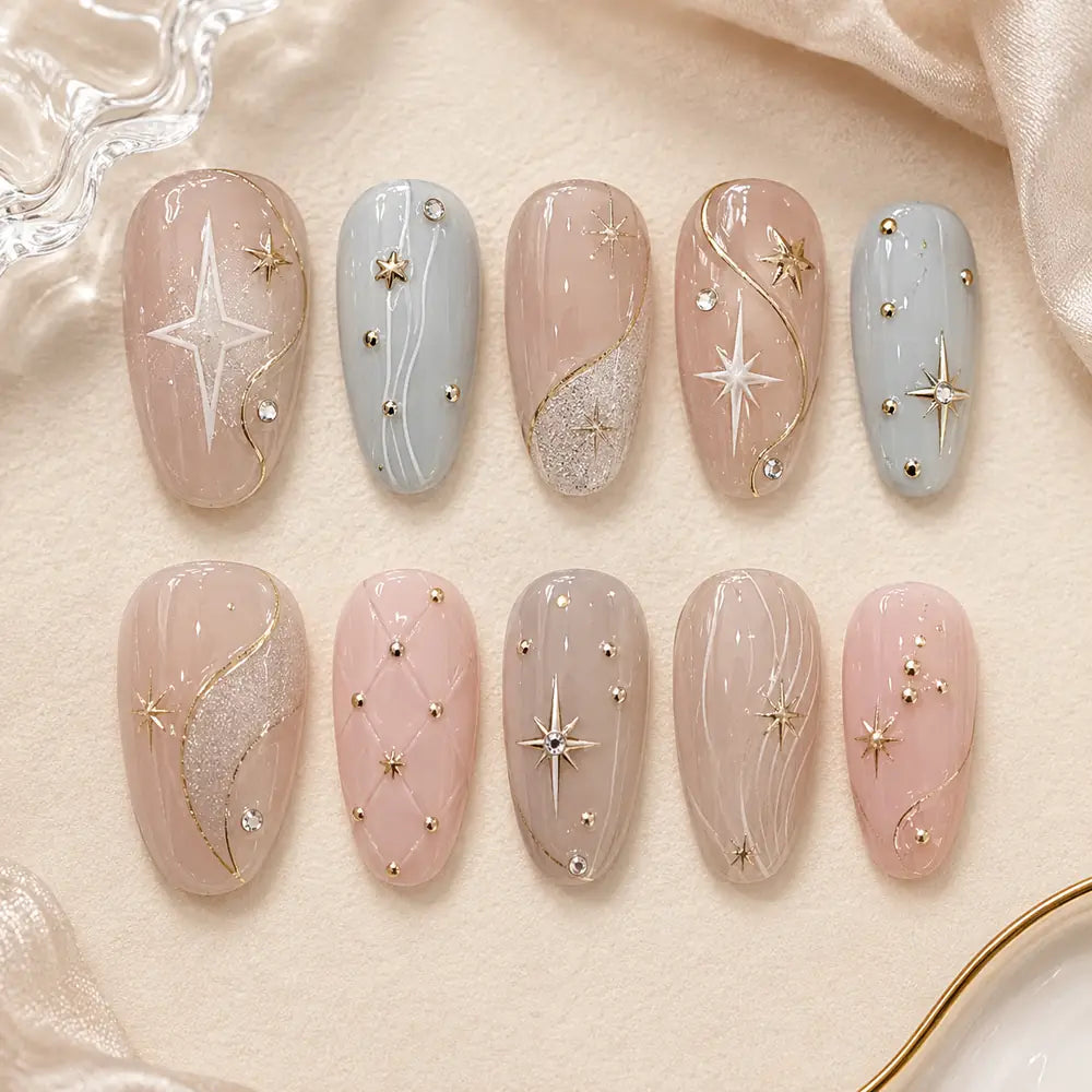 Celestial Starlight Rhinestone Press On Nails — image 2