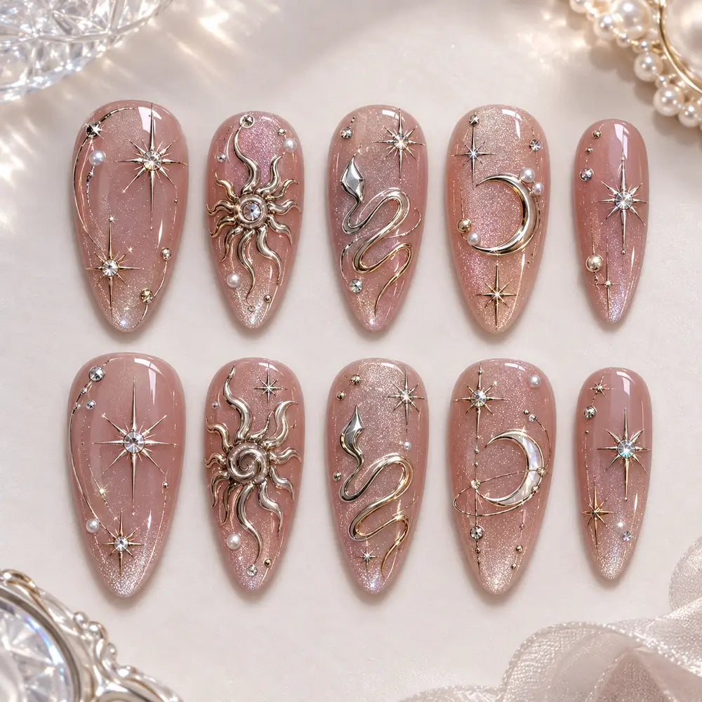 Celestial Sun Moon & Serpent 3D Press On Nails — image 2