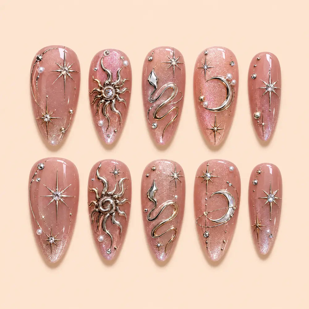 Celestial Sun Moon & Serpent 3D Press On Nails — image 1