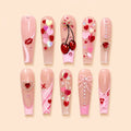 Cherry Heart Bow 3D Rhinestone Press On Nails — image 1