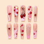 Cherry Heart Bow 3D Rhinestone Press On Nails — image 1