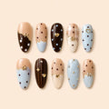 Chocolate Blue Bow Heart Coquette Press On Nails — image 1