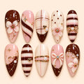 Chocolate Blush Floral Bow 3D Press On Nails — image 1