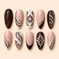 Chocolate Boho Floral 3D French Tip Press On Nails — image 1