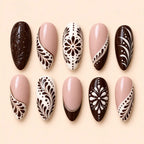 Chocolate Boho Floral 3D French Tip Press On Nails — image 1