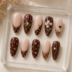 Chocolate Bow & Floral French Tip Press On Nails — image 2