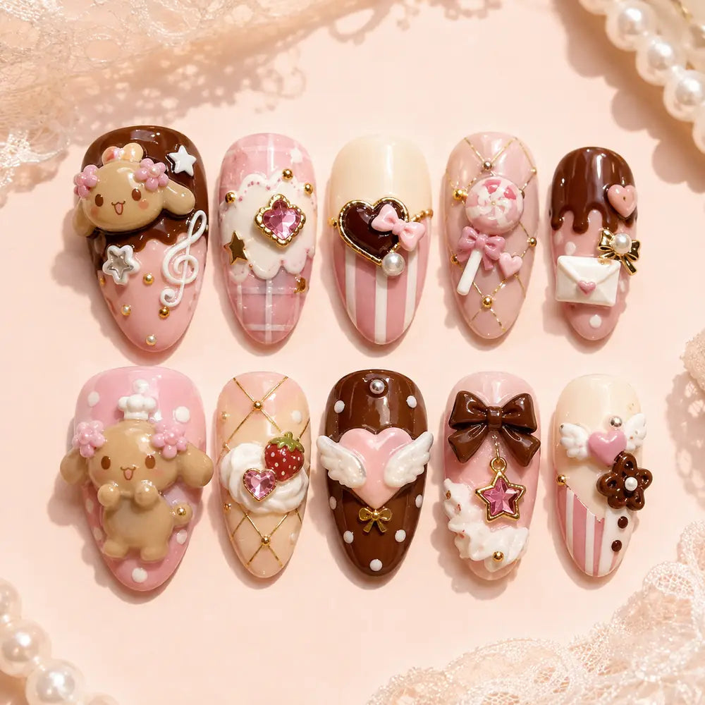 Chocolate Candy Puppy Charm Press On Nails — image 2