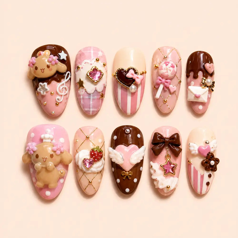 Chocolate Candy Puppy Charm Press On Nails — image 1
