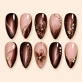 Chocolate Cat Eye Floral Rhinestone Press On Nails — image 1