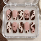 Chocolate Cow Print Heart & Bow Press On Nails — image 2