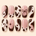 Chocolate Cow Print Heart & Bow Press On Nails — image 1