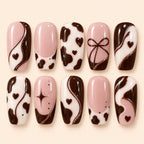 Chocolate Cow Print Heart & Bow Press On Nails — image 1