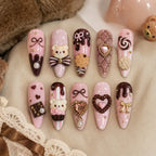 Chocolate Teddy Candy Heart 3D Press On Nails — image 2