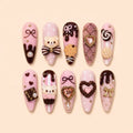 Chocolate Teddy Candy Heart 3D Press On Nails — image 1