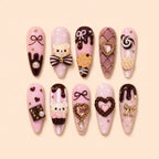 Chocolate Teddy Candy Heart 3D Press On Nails — image 1