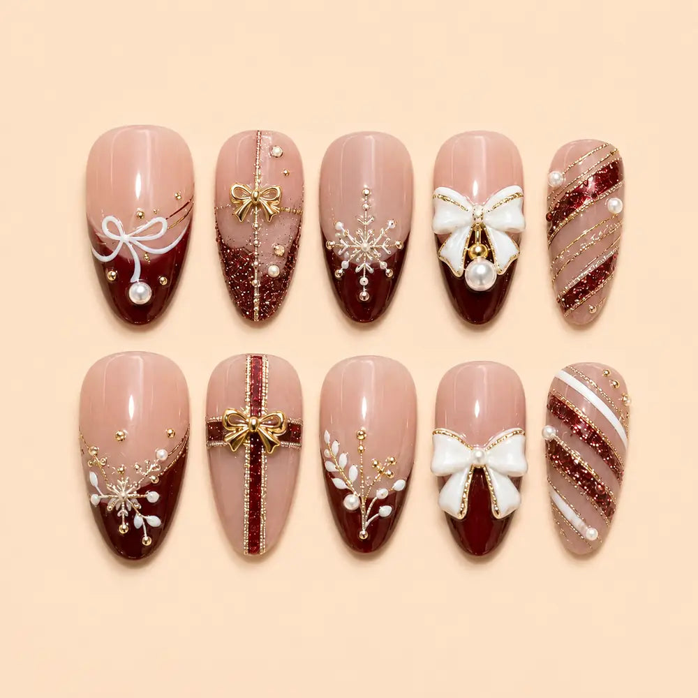 Christmas Gift Bow & Snowflake Press On Nails — image 1