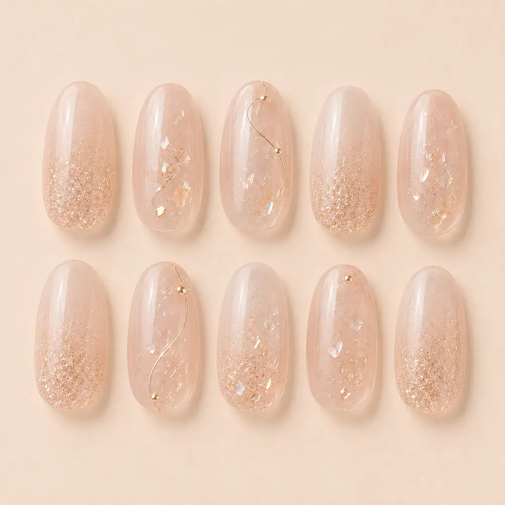 Clean Girl Bridal Rose Quartz Glitter Flakes Press On Nails