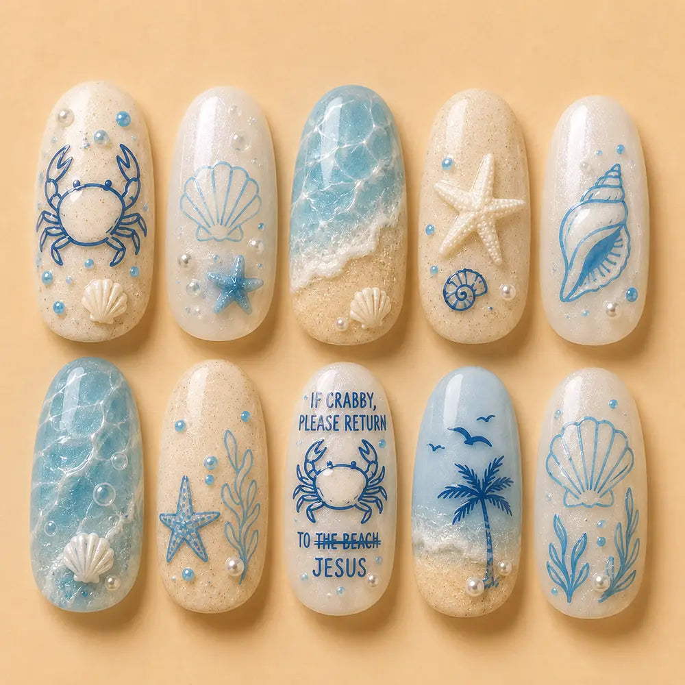Coastal Blue Beachcore Press On Nails