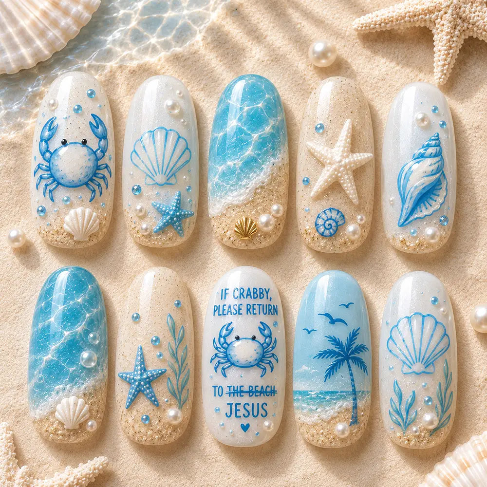 Coastal Blue Beachcore Press On Nails