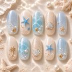Coastal Pearl Ocean Beach Press On Nails