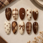 Cocoa Plaid Bow & Heart 3D Press On Nails — image 2
