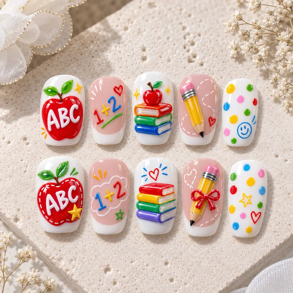 Colorful ABC Classroom 3D Press On Nails — image 2