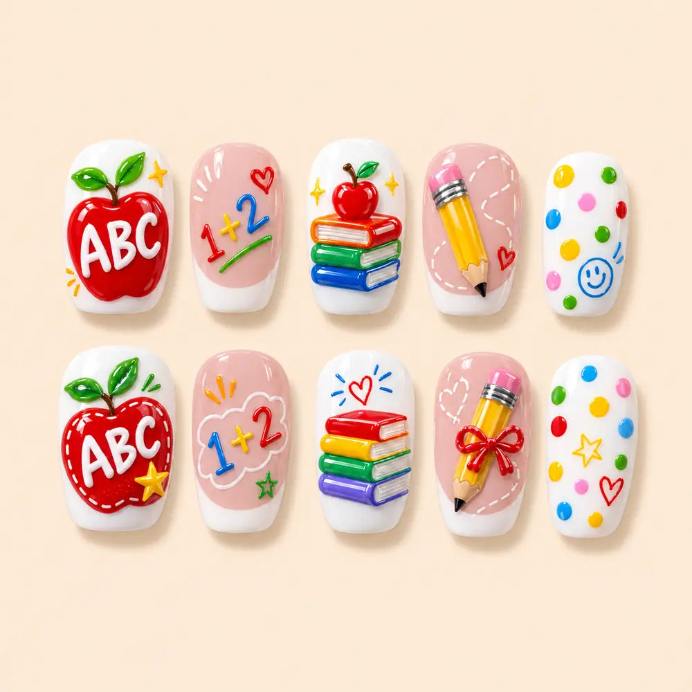 Colorful ABC Classroom 3D Press On Nails — image 1