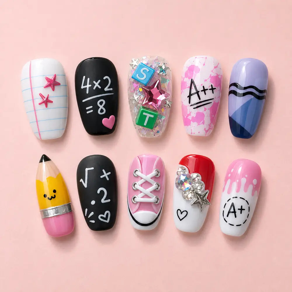 Colorful Classroom A+ 3D Press On Nails — image 2